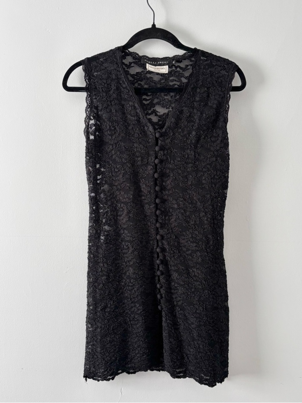 Shelli Segal x Henri Bendel Vintage Lace Button Front Mini Dress Tie Back Sheer